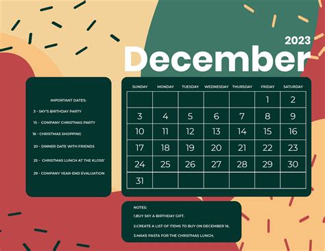 Printable December 2023 Calendar In Eps Illustrator  Word Svg