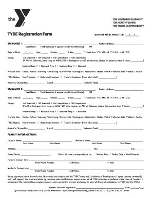 Fillable Online Tyde Registration Form Teamunify Fax Email Print