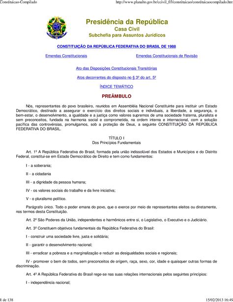 CONSTITUIÇÃO DA REPÚBLICA FEDERATIVA DO BRASIL DE 1988 | PDF