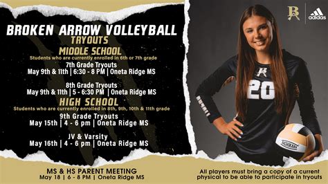 Broken Arrow Volleyball Releases Middle And High School Tryout