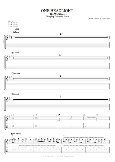 One Headlight Tab by The Wallflowers (Guitar Pro) - Guitars, Bass ...