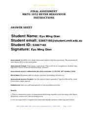 Answer Sheet Final Assessment Mktg S Final Pdf Rmit