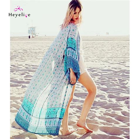 Sexy Print Long Bikini Cover Ups Women Beach Tunic Swimsuit Cover Up