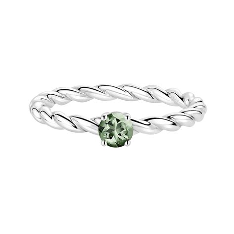 Bague Or Blanc Saphir Vert Capucine 4 Mm Gemmyo