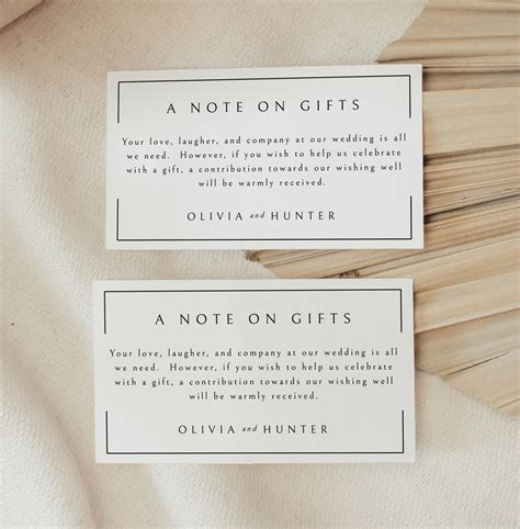 Note On Gifts Wedding Invitation Enclosure Card Template Honeymoon