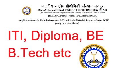 MNIT Technician Recruitment 2023, ITI, Diploma, BE, B.Tech Latest ...