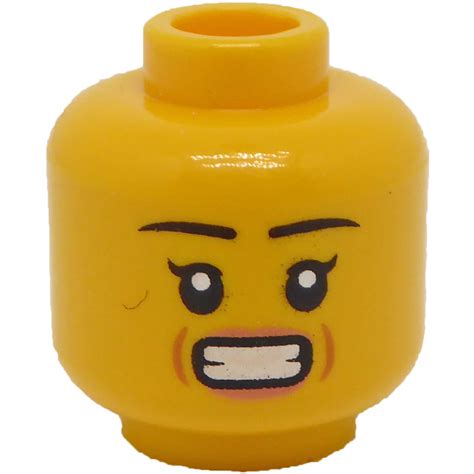 Lego Yellow Female Head With Pink Lips And Small Smile With Teeth