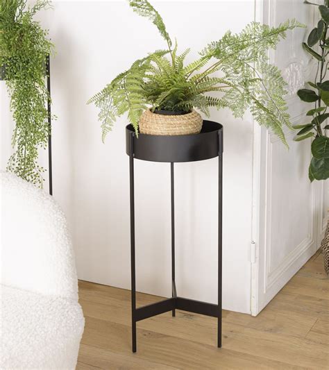 Pedestal Negro Redondo Con Patas De Metal De 70 X 31 Cm