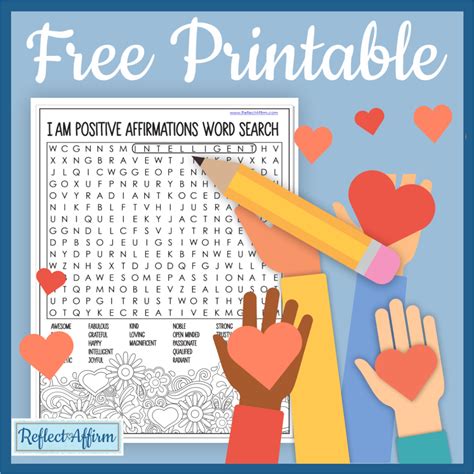 Positive Affirmation Word Search Pdf Free Printable Reflect Affirm