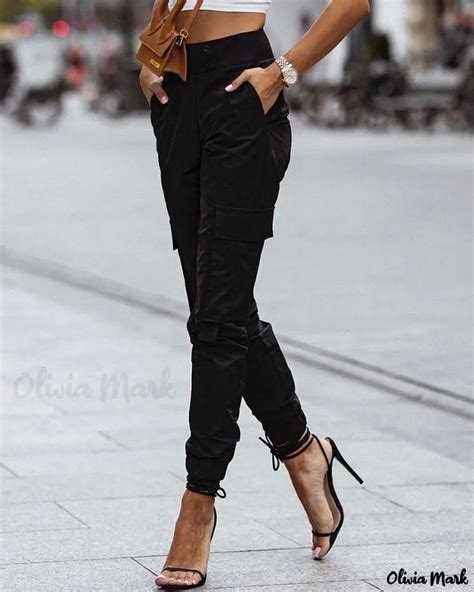 Olivia Mark High Waisted Cargo Pants With Pocket And Button Pre Order