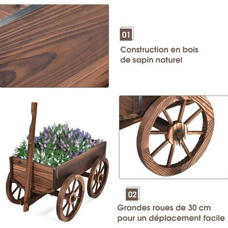 COSTWAY Chariot de Jardin en Bois Brouette à Fleurs Jardinière à Roues