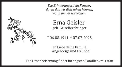 Traueranzeigen Von Erna Geisler Trauer Merkur De