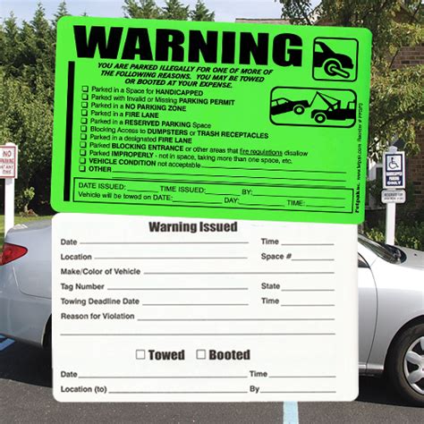 Parking Violation Stickers, Towing Stickers- Permanent- 8" x 5"H- 50/pack