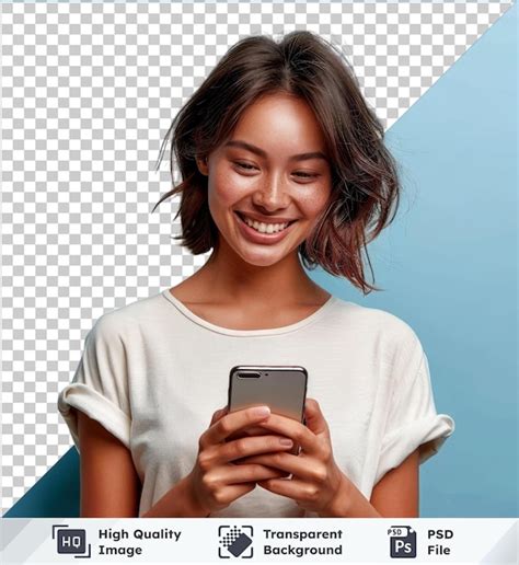 Joven Adulto Sonriendo Feliz Mujer Latina Bonita Con Tel Fono M Vil Mirando El Tel Fono