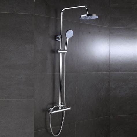 Shower Kit Twin Head Chrome Round Adjustable Head Riser Rail Bath Mixer