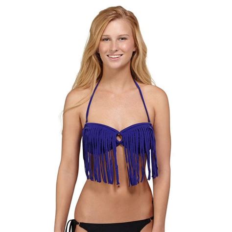 Roxy Surf Essentials Fringe Bandeau Bikini Top Deep Blue Medium