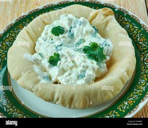 Pita Bread And Cottage Cheese Stock Photo Alamy