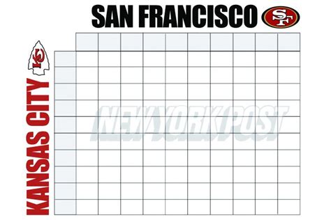 Super Bowl 2024 Squares Printable Boxes Template For Chiefs 49ers