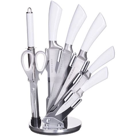 Mayer & Boch 8 Piece Knife Block Set White handle - Walmart.com
