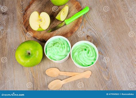 Frozen Creamy Ice Yoghurt With Fresh Green Apples Stock Image Image