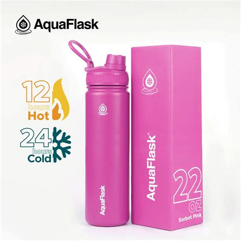 Aquaflask 22oz Sorbet Pink Wide Mouth With Spout Lid Vacuum Insulated