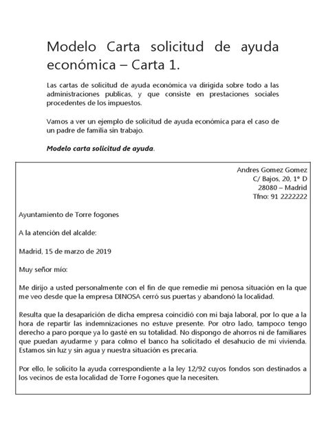 Modelo Carta Solicitud De Ayuda Económica Pdf Estado Política