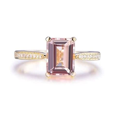 Emerald Cut Morganite Engagement Ring Pave Diamond Wedding