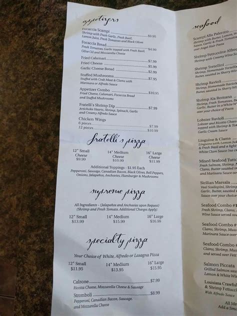 Menu At Fratelli S Italian Grill Restaurant Baton Rouge Wax Rd Y