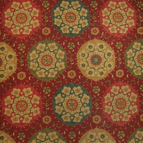 Garnet Red Medallion Print Upholstery Fabric By The Yard G3427