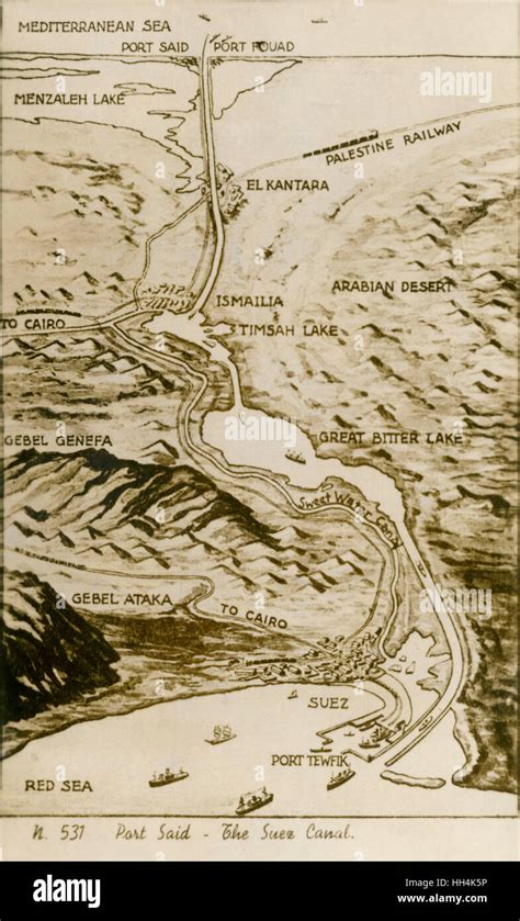 Mapa Del Canal De Suez En Egipto Mostrando El Camino De Agua Desde El