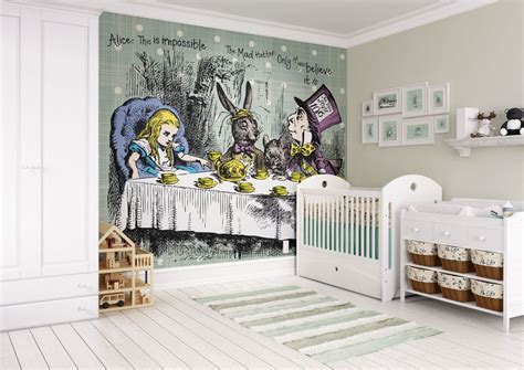 Mad Hatter Tea Party Wallpaper Mural Alice In Wonderland Wall Etsy