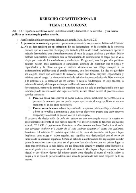 Derecho Constitucional Ii Derecho Constitucional Ii Tema La Corona