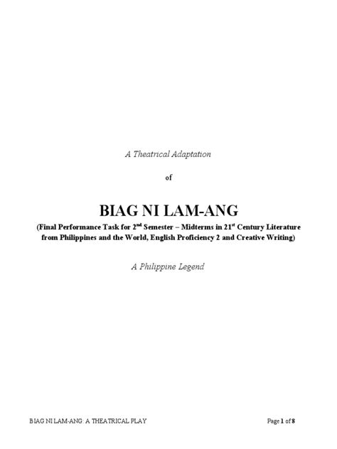 Script Biag Ni Lam Ang 21st Cen Lit Eng Prof 2 Cre Writ Pdf