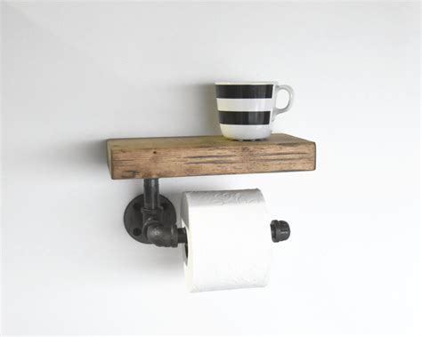 Industrial Pipe Toilet Paper Holder With Rustic Shelf Bathroom Tissue