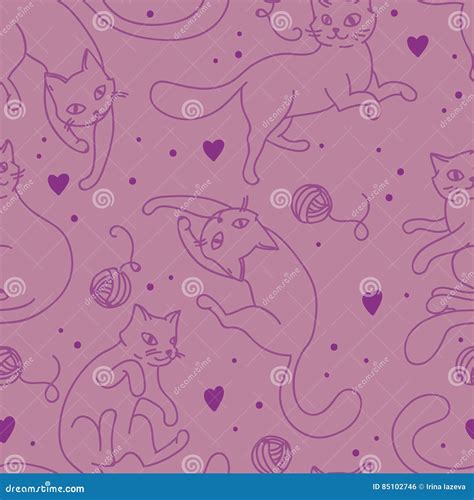 Seamless Pattern With Cute Cats Stock Vector Illustration Of Comics