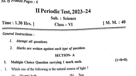 Class Science Pt Exam Qestion Paper Kv Cbse Periodic Test