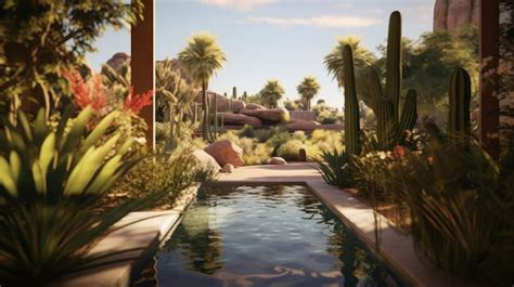 Premium AI Image | Luxury house backyard pool in desert