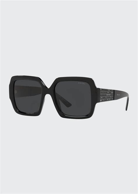 Prada Square Acetate Sunglasses W Embellished Temples Bergdorf Goodman