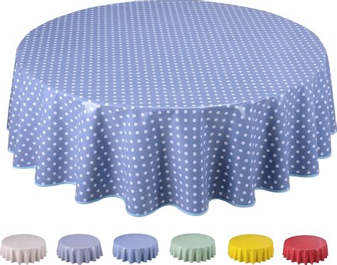 Home Direct Nappe Toile cirée PVC Ronde 140 cm Petit Pois Bleu Gris