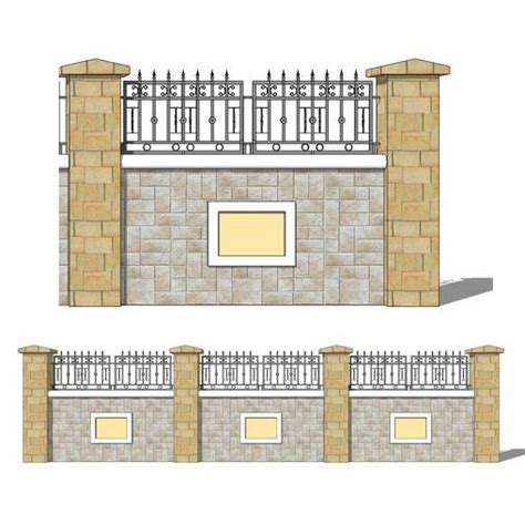 Boundary Wall Elevation And Section Plan Dwg File In Autocad Format