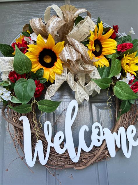 Sunflower Wreath Welcome Sign Wreath Yellow Flower Wreath Etsy