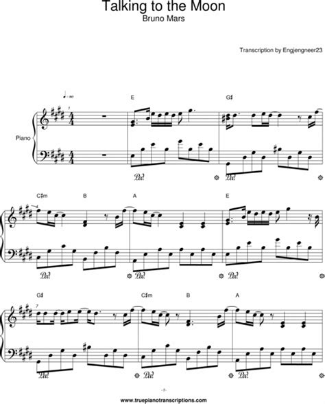 Talking to the Moon - Bruno Mars Sheet music - Download Sheet Music