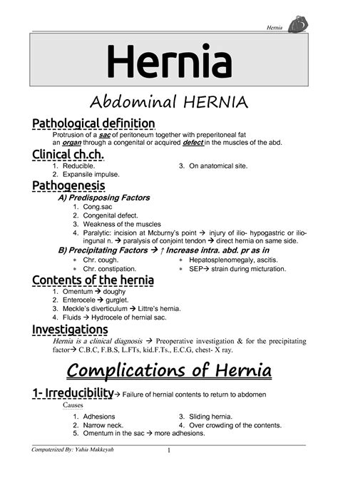 Solution Surgery Hernia Summary Notes Studypool