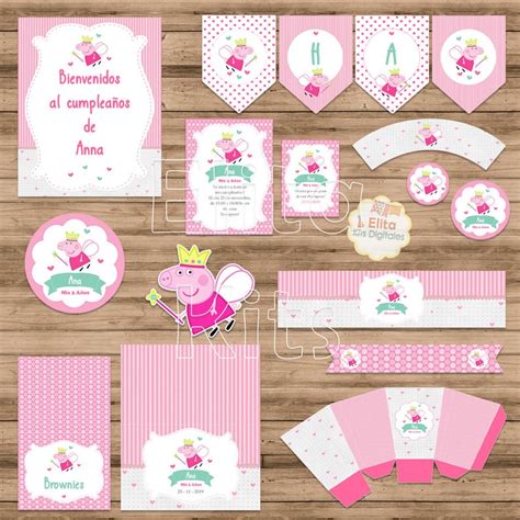 Kit imprimible Peppa Pig Hada Decoración Cumpleaños Niñas TEXTOS EDIT