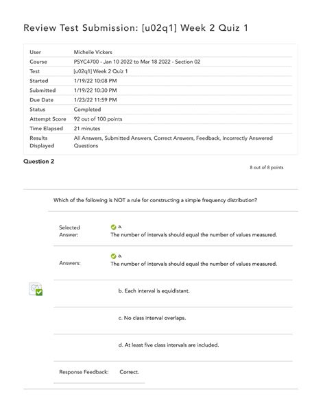 Stats Week 2 Quiz 1 PSYC4700 Review Test Submission U02q1 Week 2