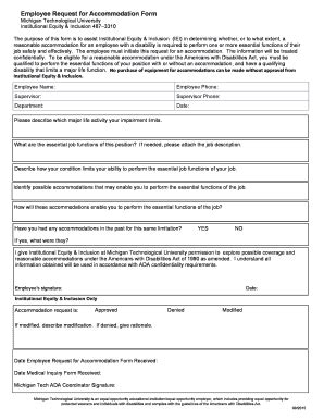 Fillable Online Mtu Employee Request For Accommodation Form Michigan