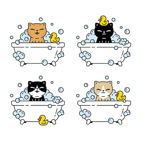 Premium Vector | Cat bathtub shower cartoon illustration