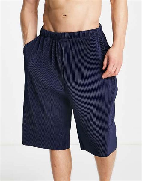 Asos Design Plisse Lounge Shorts In Navy Asos