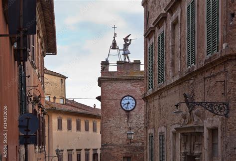 Italy The Old Town Of Montepulciano The Famous Pulcinella Clock Tower