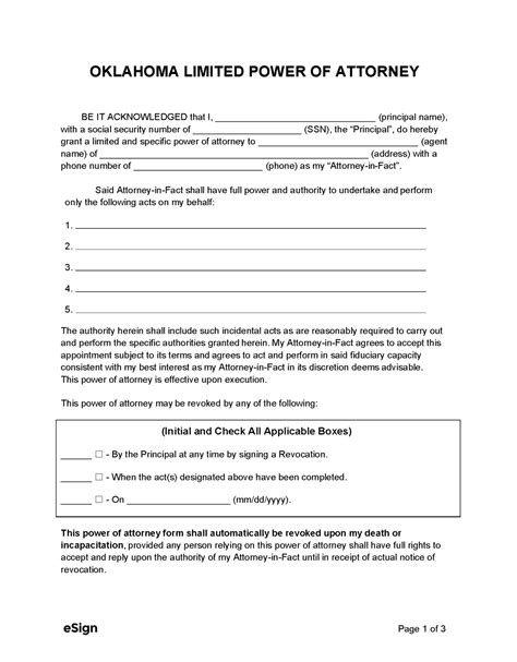 Free Oklahoma Power Of Attorney Forms 8 Pdf